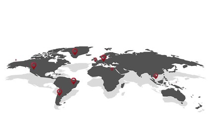 world map with red pins concept of selected locations on map - Powered by Adobe