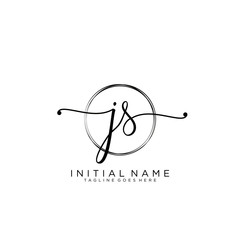 JS Initial handwriting logo with circle template vector.