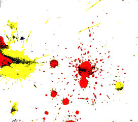 dot yellow red black color watercolor Paint splashes on white paper background abstract