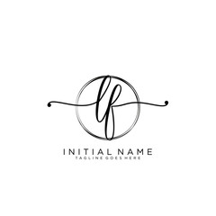 LF Initial handwriting logo with circle template vector.