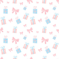 Hand drawn watercolor seamless pattern  with Valentine's day symbols. Cute pink colours. Valentines day theme on white background. Perfect for covers, textile, fabric, school supplies.