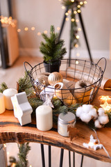 Christmas tree. Christmas toys. Decorations for Christmas party. 