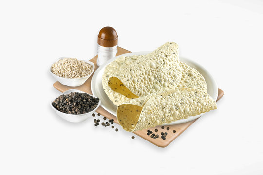 Pappadams with Ingredient or Amritsari Papad or Urad Dal Papar, Indian Crispy snacks, selective focus - Image