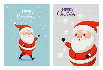 set of merry christmas poster with santa claus vector illustration design