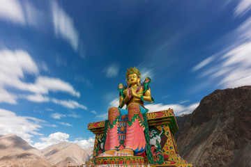 Maitreya Buddha statue on the top of Diskit Monastery, Ladakh