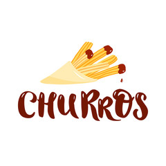 lettering  with churros sticks in paper bag.