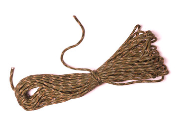 Paracord in color camouflage isolated on white background