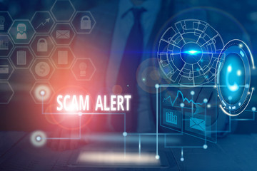 Handwriting text writing Scam Alert. Conceptual photo unsolicited email that claims the prospect of...