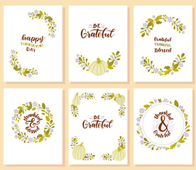 Set of happy thanksgiving day cards.