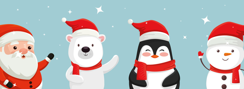 set of characters of merry christmas vector illustration design