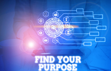 Obraz premium Handwriting text writing Find Your Purpose question. Conceptual photo reason for something is done or for which exists Picture photo system network scheme modern technology smart device