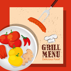 grill menu with delicious vegetables in dish vector illustration design