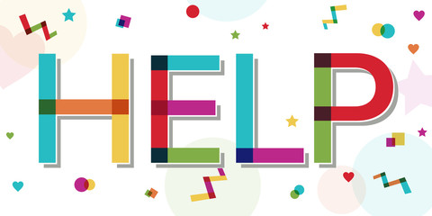 "Help" word with colorful confetti