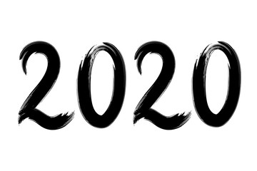 2020. Hand drawn brush lettering. Happy new year banner.