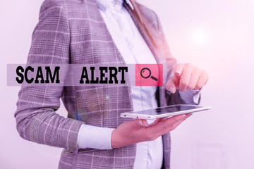 Text sign showing Scam Alert. Business photo showcasing unsolicited email that claims the prospect...