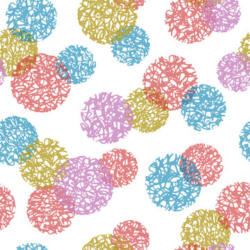 Vector seamless pattern with pompoms in different colors. Cheerleading, gift wrapping design.