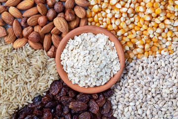 Plant based diet food vegan oats nuts corn fruit