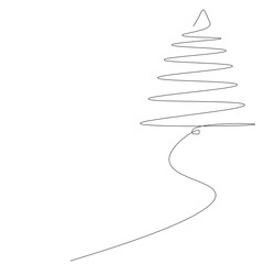 Christmas tree cintinuous one line drawing, vector illustration	