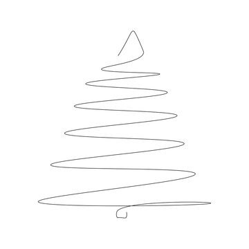 Christmas tree one line drawing, vector illustration	