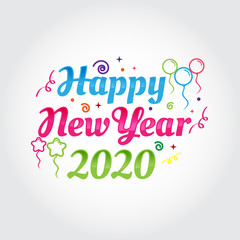 happy new year 2020 greetings with color full numbers and white background