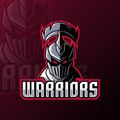 Warrior spartan roman knight mascot gaming logo design vector template