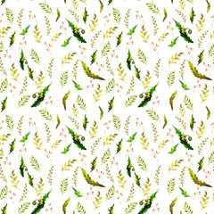 Floral herbs background seamless watercolor