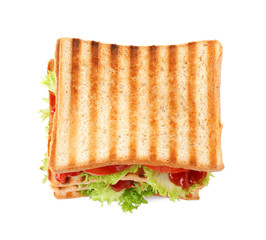 Yummy sandwich isolated on white, above view