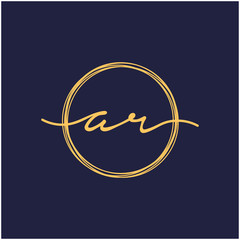 Letter AR or A R Initial with circle handwriting concept. handwriting logo of initial signature, wedding, fashion, jewelry, boutique, and botanical with creative template for any company or business -