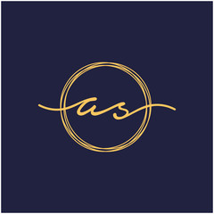 Letter AS or A S Initial with circle handwriting concept. handwriting logo of initial signature, wedding, fashion, jewelry, boutique, and botanical with creative template for any company or business -