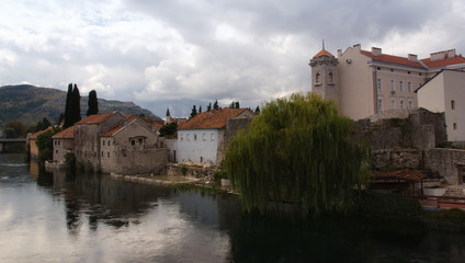 Naklejka na ściany i meble Cityscape Trebinje. Bosnia-Herzegovina. Beautiful river.