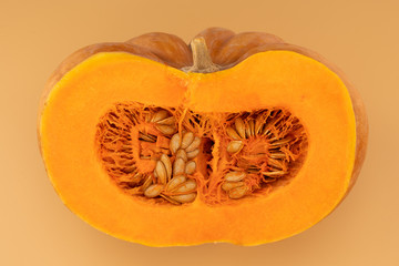 half pumpkin on white background