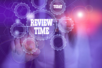 Handwriting text writing Review Time. Conceptual photo to think or talk about something again Set schedule to review Picture photo system network scheme modern technology smart device