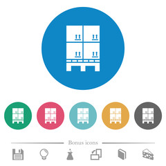 Pallet with boxes flat round icons