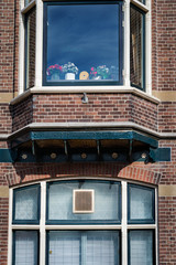 Facades of traditional Dutch buildings in Leiden