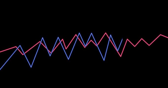 red and blue neon light moving as graph on black background