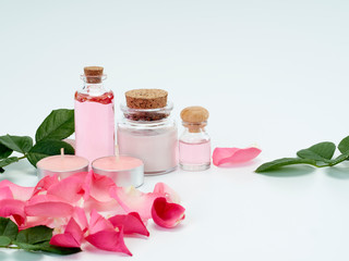 Spa set of rose oil and scented candles