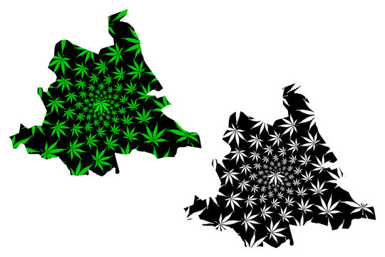 Tshuapa Province (Democratic Republic of the Congo, DR Congo, DRC, Congo-Kinshasa) map is designed cannabis leaf green and black, Tshuapa map made of marijuana (marihuana,THC) foliage....