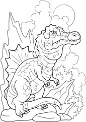 predatory prehistoric dinosaur spinosaurus coloring book funny illustration
