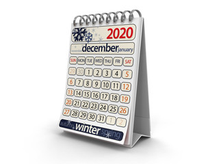 Calendar -  december 2020 (clipping path included)