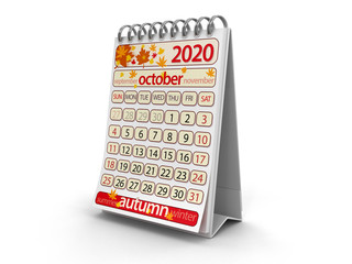 Calendar -  October 2020 (clipping path included)