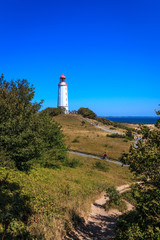 Fototapeta na wymiar Leuchtturm Dornbusch auf der Insel Hiddensee an der Ostsee