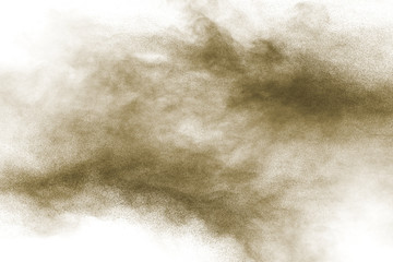 Fototapeta premium Green color powder explosion cloud on white background. Green dust splash.
