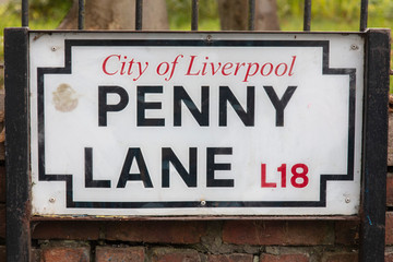 Penny Lane road sign. A popular tourist destination in Liverpool, UK