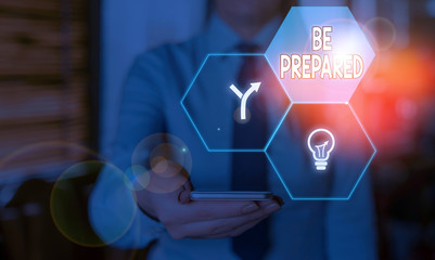 Word writing text Be Prepared. Business photo showcasing To make ready beforehand for a specific purpose as for an event