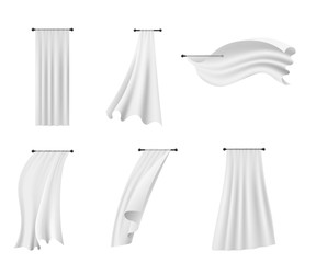 Set of white curtains fluttering realistic mockup vector illustration isolated. © sabelskaya