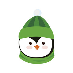 head of merry christmas cute penguin character vector illustration design