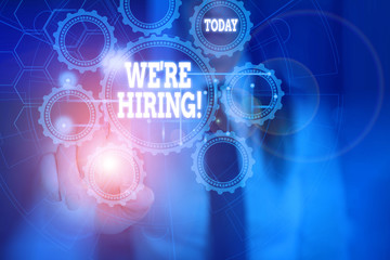 Handwriting text writing We Re Hiring. Conceptual photo process of reviewing applications and finding candidates Picture photo system network scheme modern technology smart device