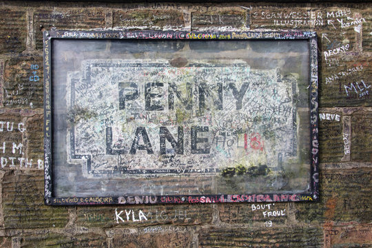 Penny Lane road sign. A popular tourist destination in Liverpool, UK