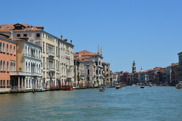 Fototapeta na wymiar Venice (Italy). June 2019. Grand Canal. One of the main water transport corridors in the city. One end of the canal leads to the lagoon near Santa Lucia Train Station, and the other leads to San Marco