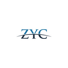 Initial letter ZYC, overlapping movement swoosh horizon logo company design inspiration in blue and gray color vector